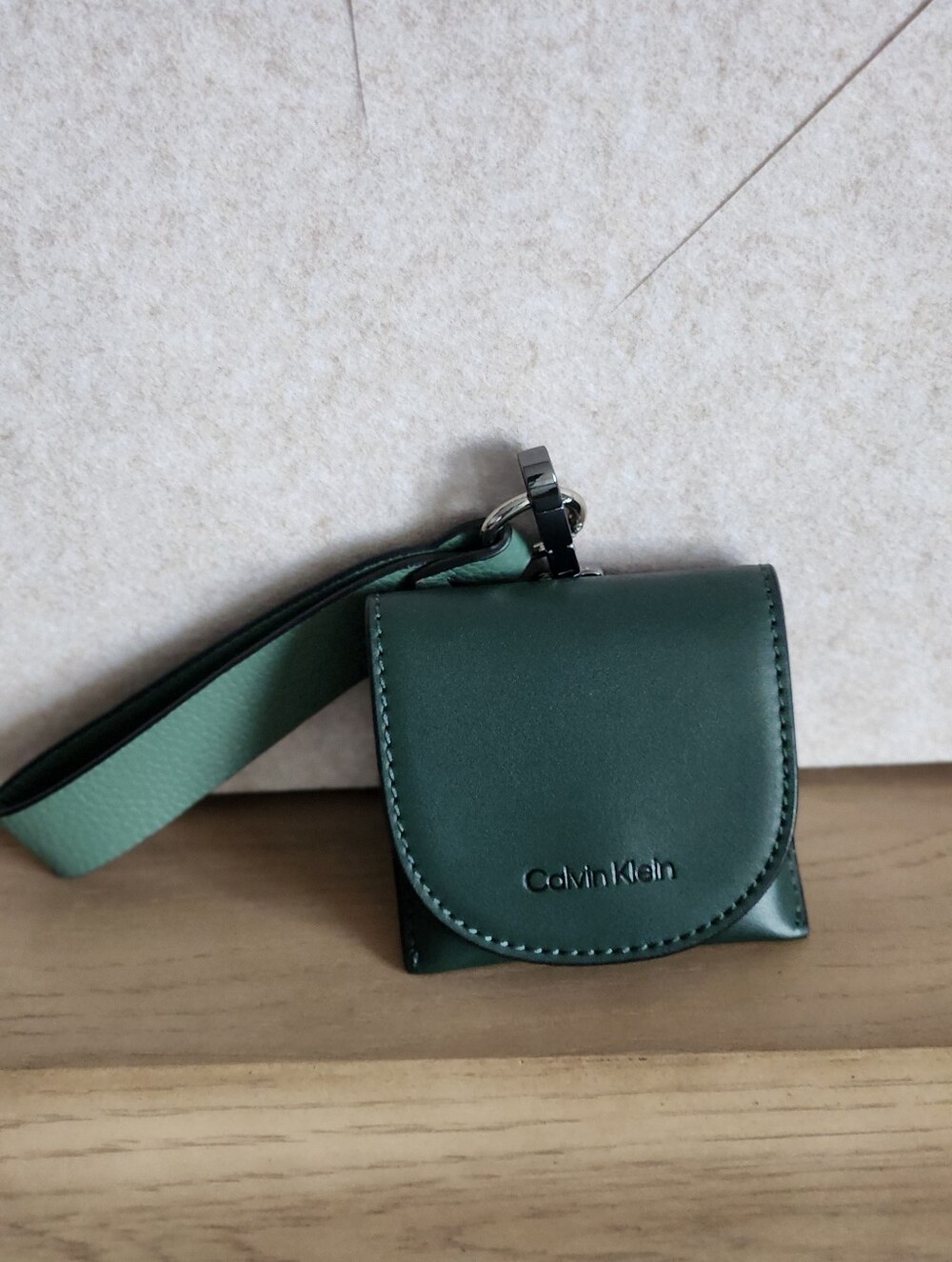 Calvin Klein Green Leather Mini Pouch Bag Charm Key/Coin Pouch
